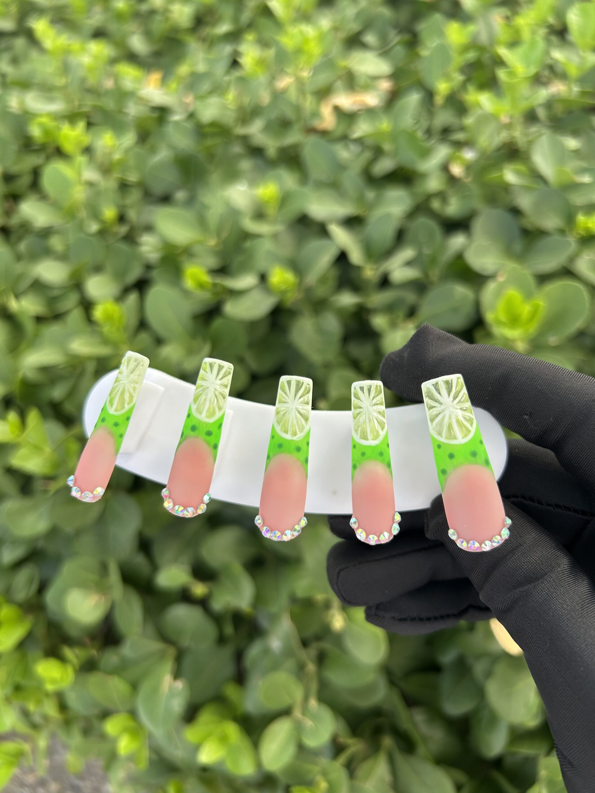 67 Lime Rhinestone Nails — image 1