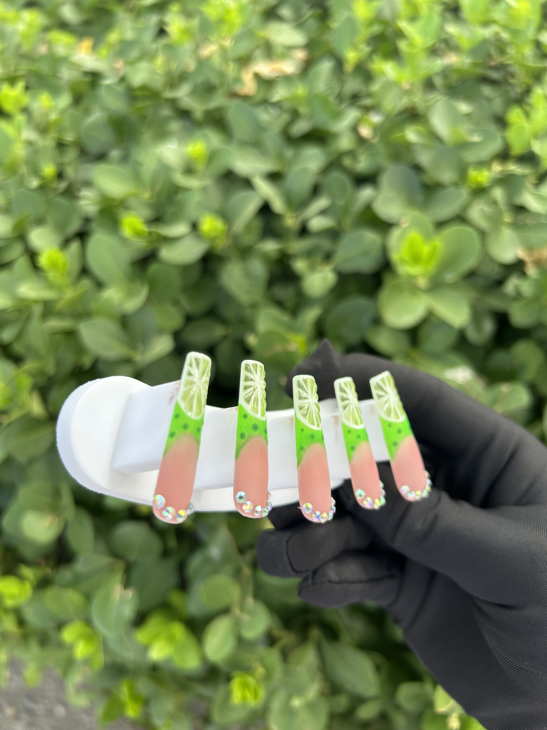 67 Lime Rhinestone Nails — image 4