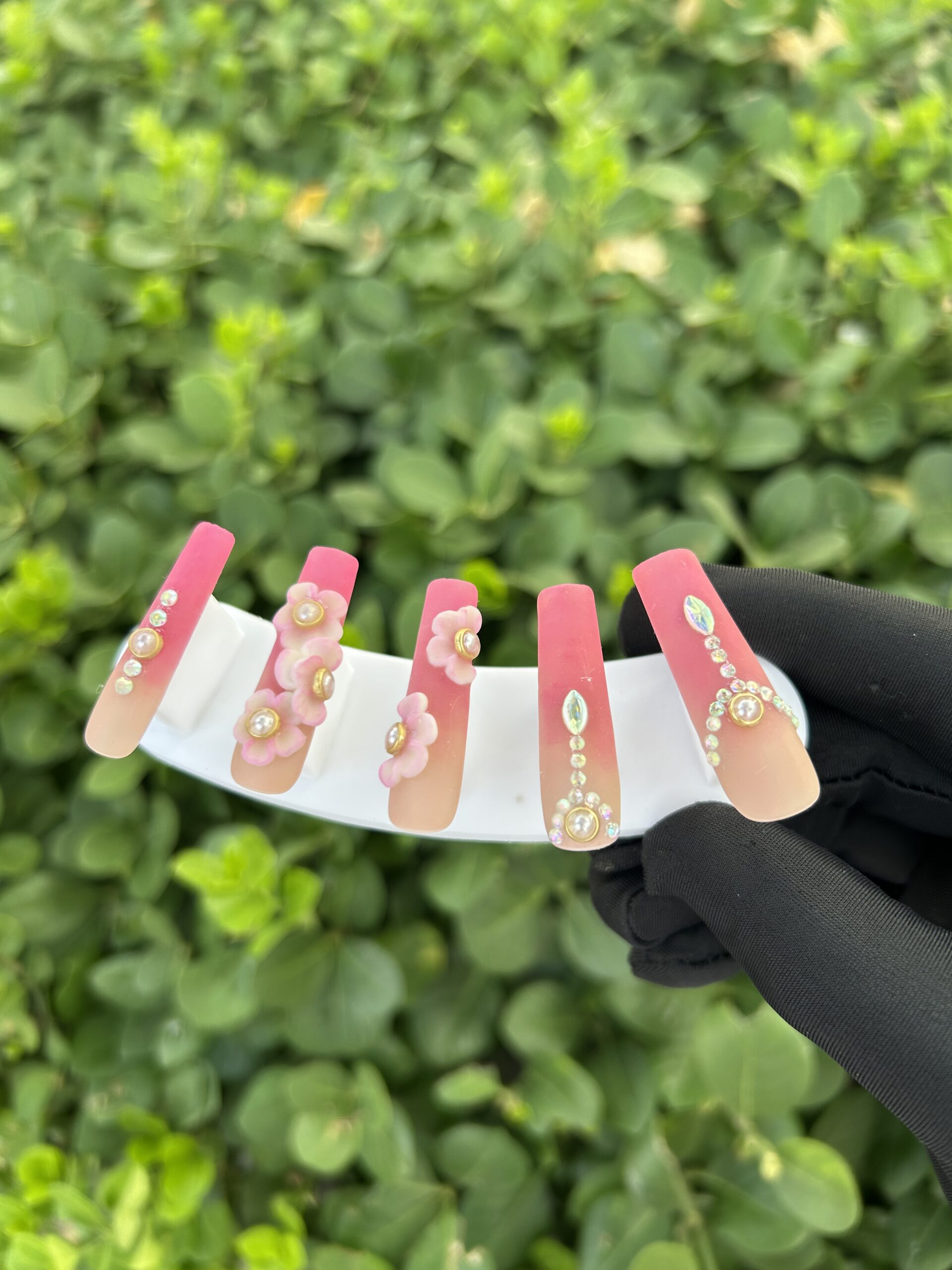 80 Peach Gradient Pearl 3D Flower Press‑on Nails — image 2