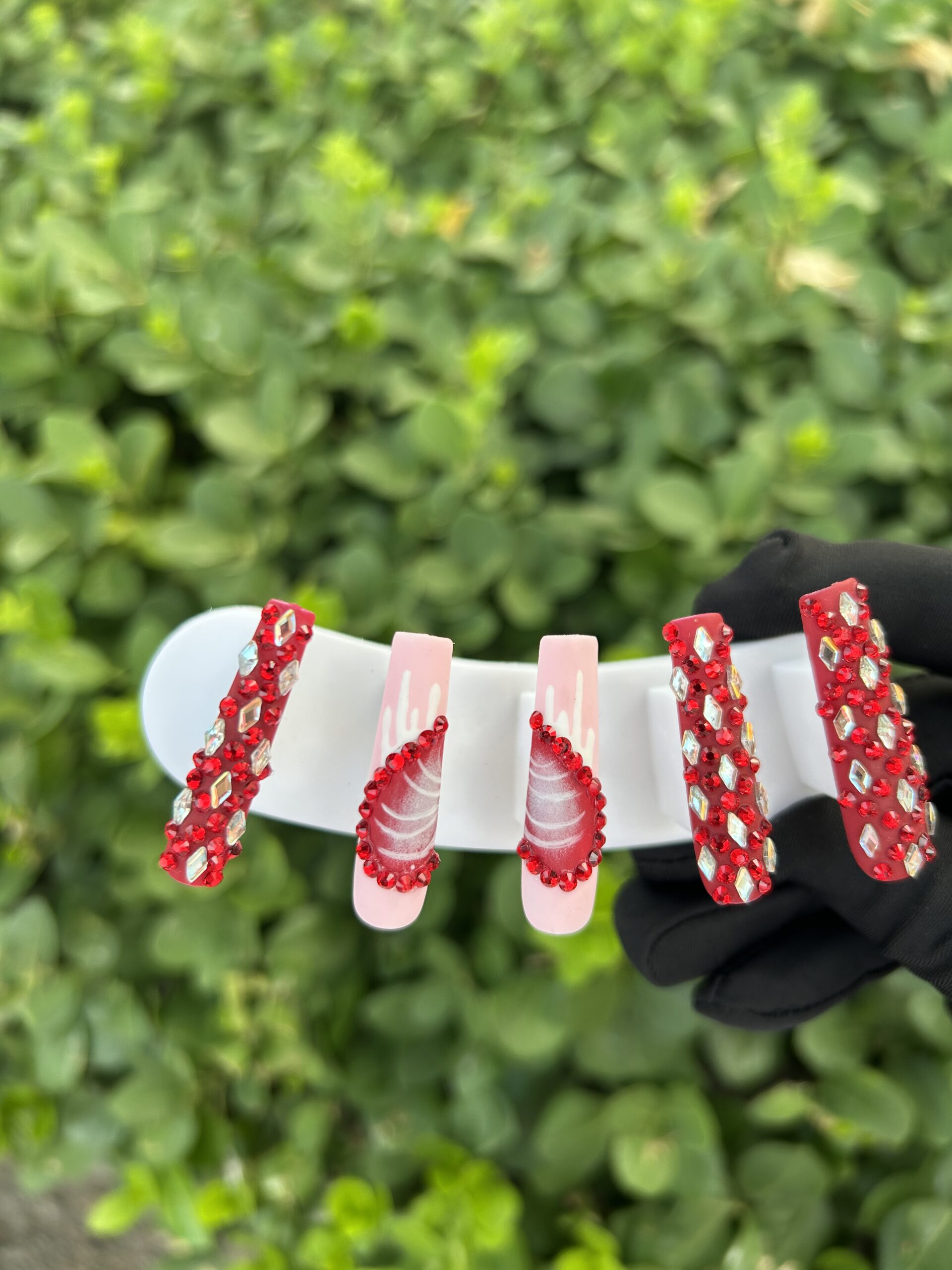 81 Full Red Rhinestone Flame Press‑on Nails — image 2