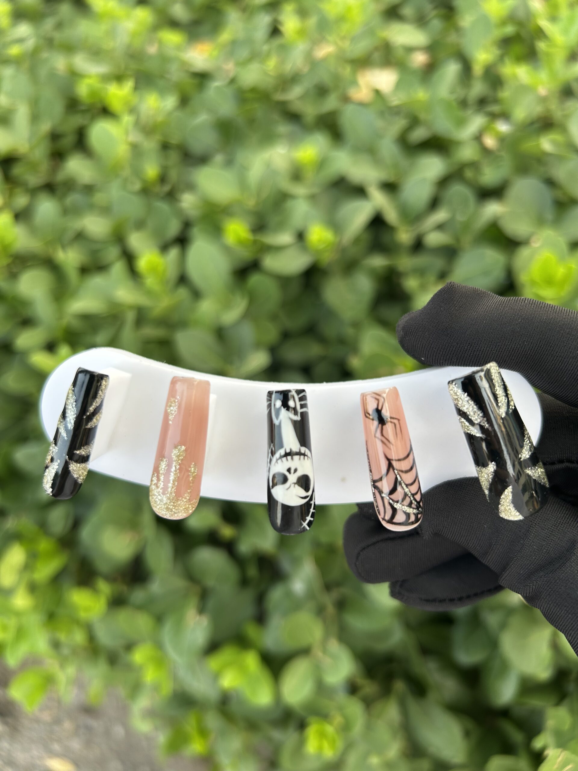 94 Skull Spider‑Web Gold Foil Halloween Press‑on Nails — image 2