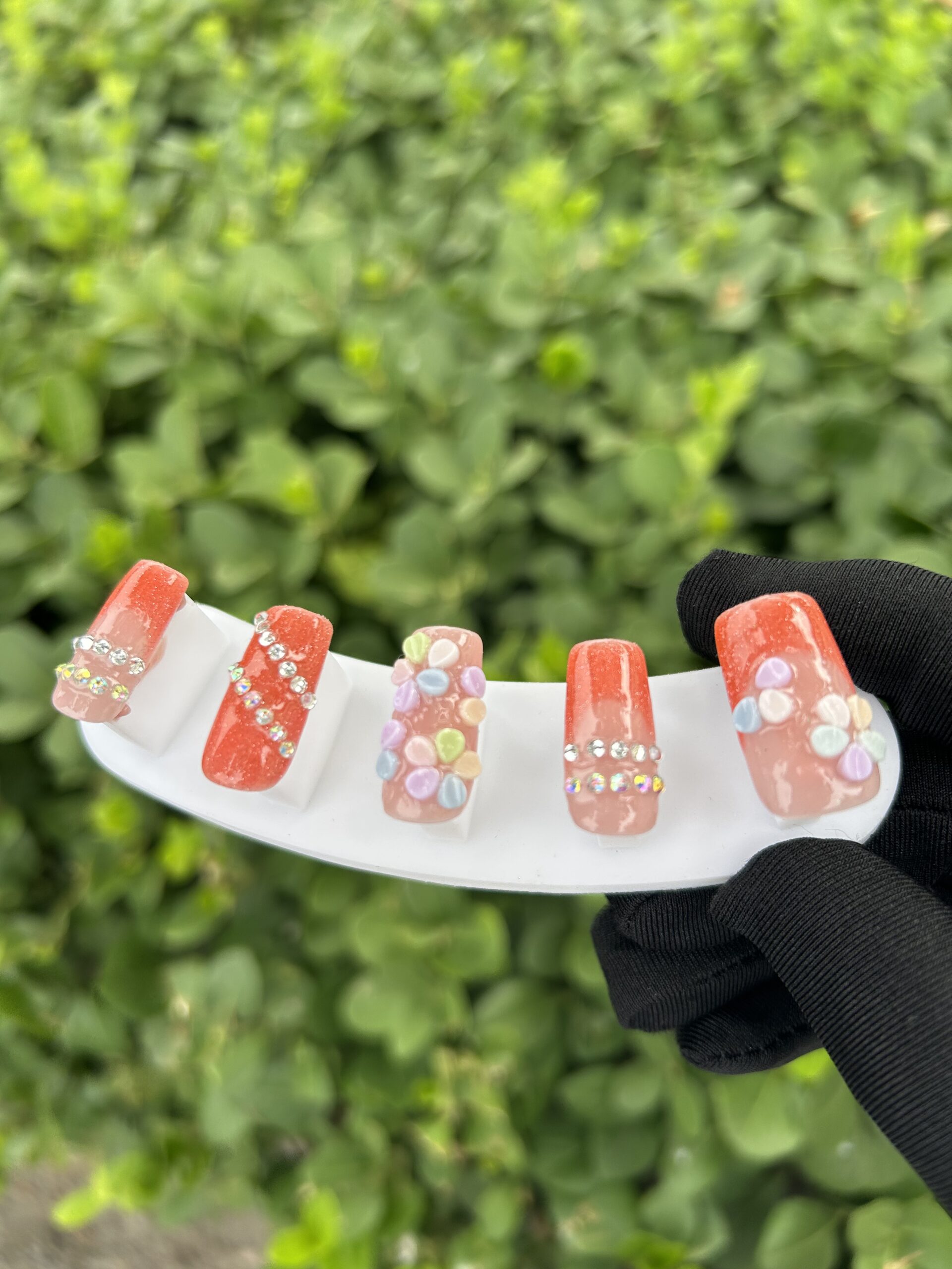 99 Orange‑Pink Ombre Macaron Charms Rhinestone Press‑on Nails — image 2